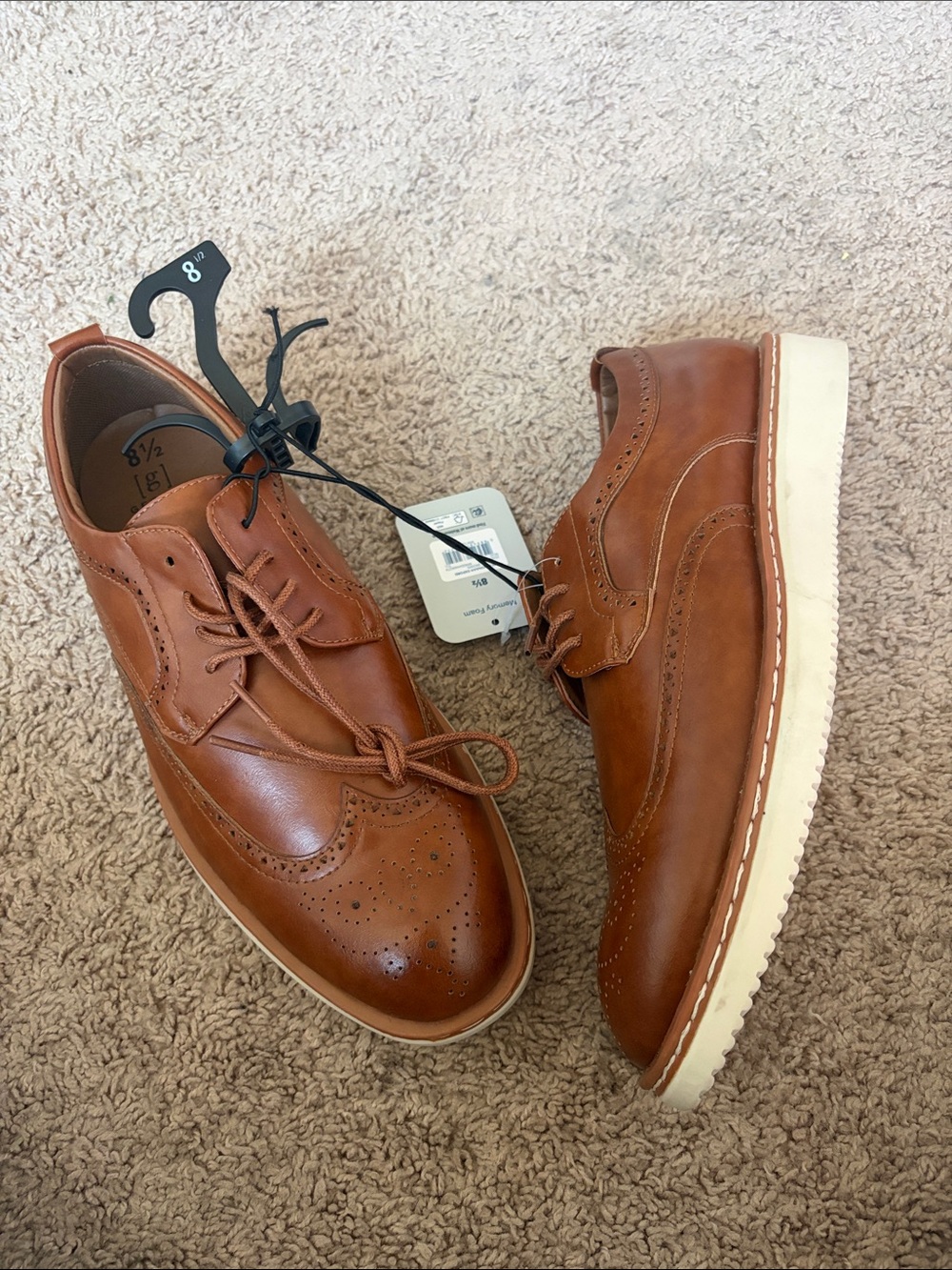 George Men's Brown Wingtip Derby Shoes with Cream Sole